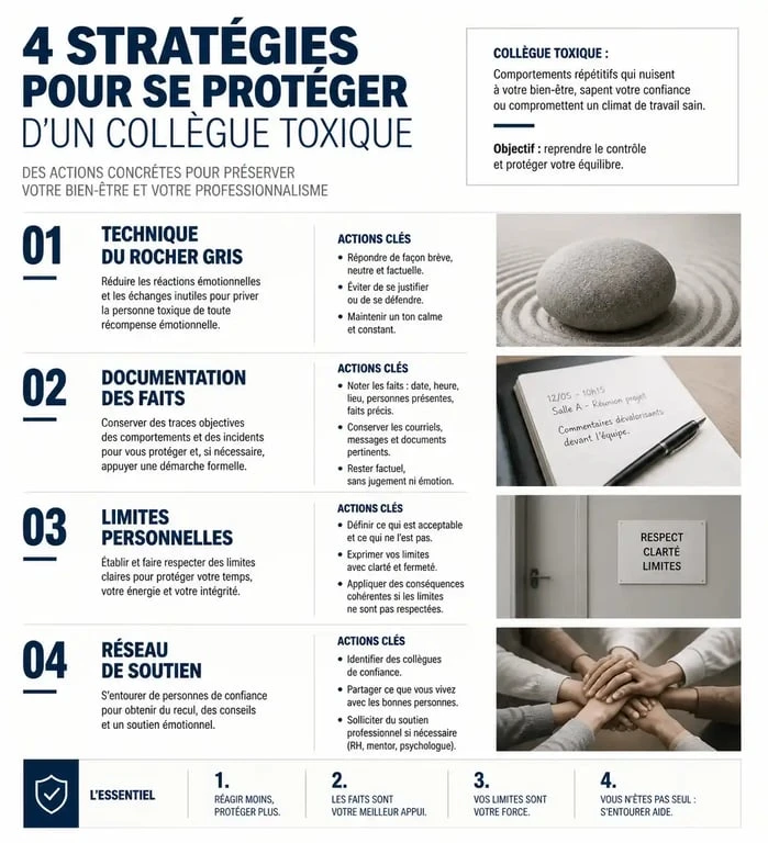 Infographie sur les stratégies pour gérer un collègue toxique au travail