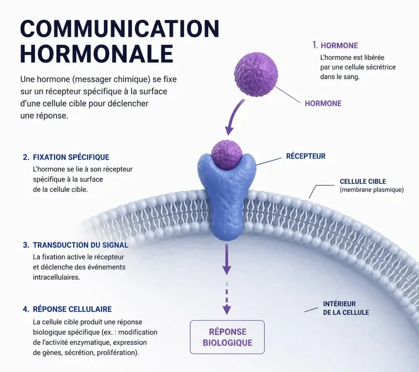 Schéma explicatif du fonctionnement d'une hormone et de son récepteur cellulaire