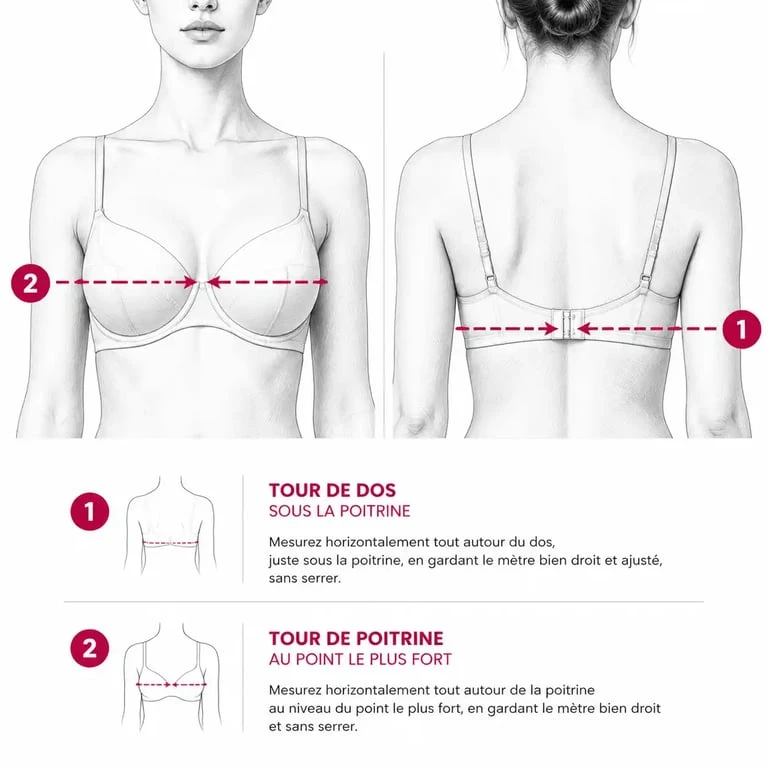 Schéma explicatif des points de mesure pour déterminer sa taille de soutien-gorge 90C