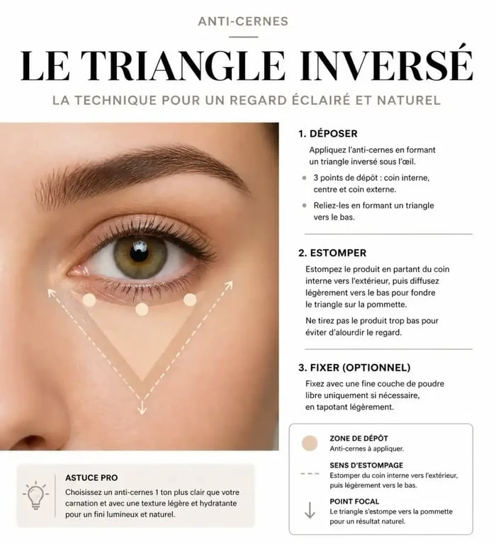 Schéma illustrant la technique du triangle inversé pour appliquer son anti-cernes efficacement