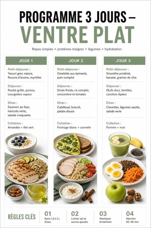 Programme alimentaire de 3 jours pour un ventre plat en 1 semaine