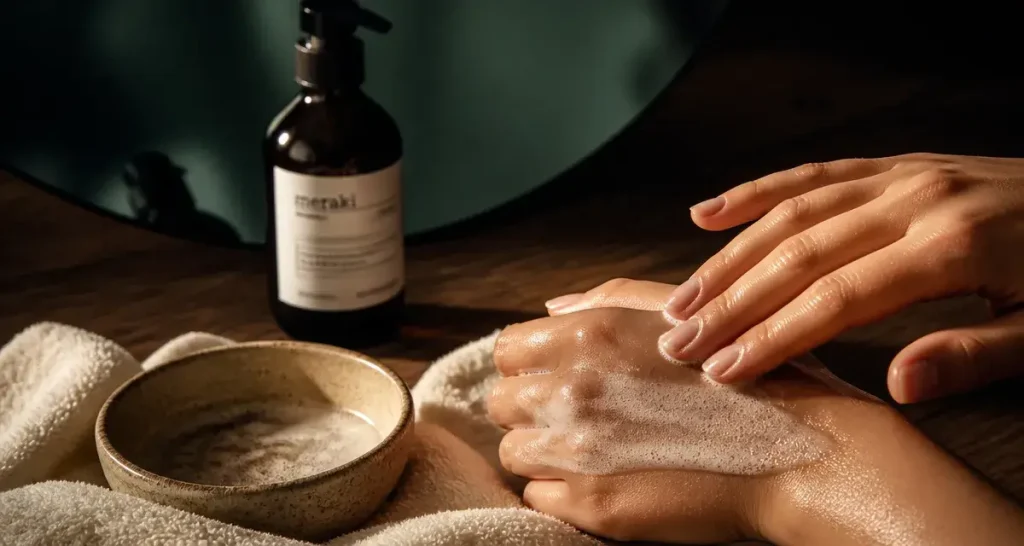 Meilleur nettoyant visage : mousse sur peau, flacon verre ambré