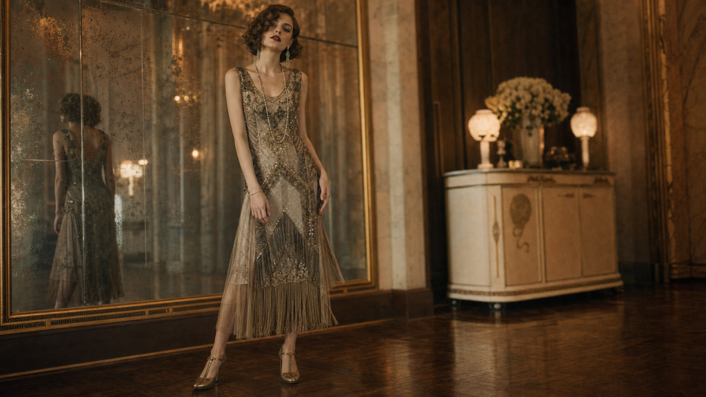 Robe année 20 Charleston Art Déco, tulle et dentelle
