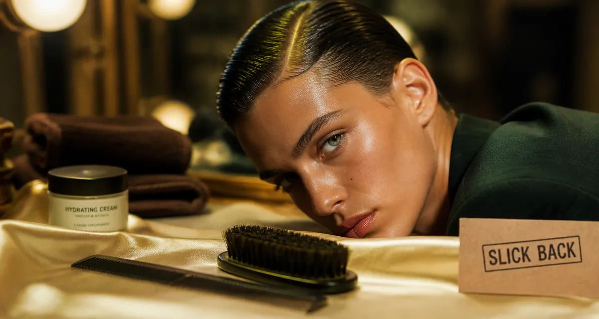 Slick back : cheveux plaqués lissés sans effet carton