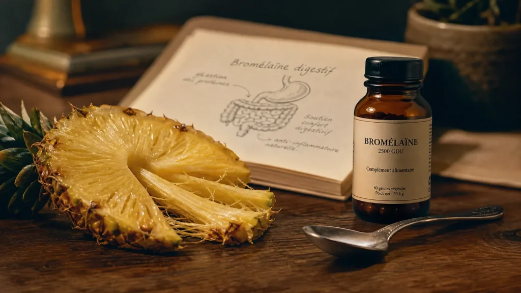 Bromélaïne perte de poids : ananas et complément sur table