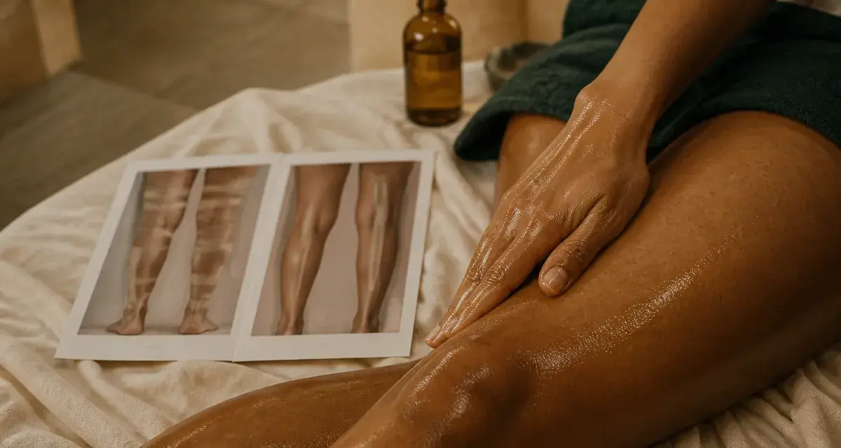 Cellulite aqueuse avant apres : jambes moins gonflées, peau d’orange visible