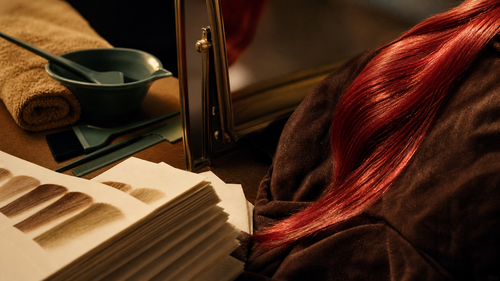 Mèche de cheveux rouge cerise brillante