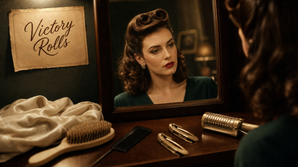 Coiffure année 50 : victory rolls et boucles rétro