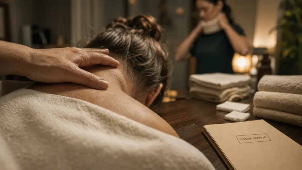 Comment faire passer les vertiges dus aux cervicales, main sur la nuque