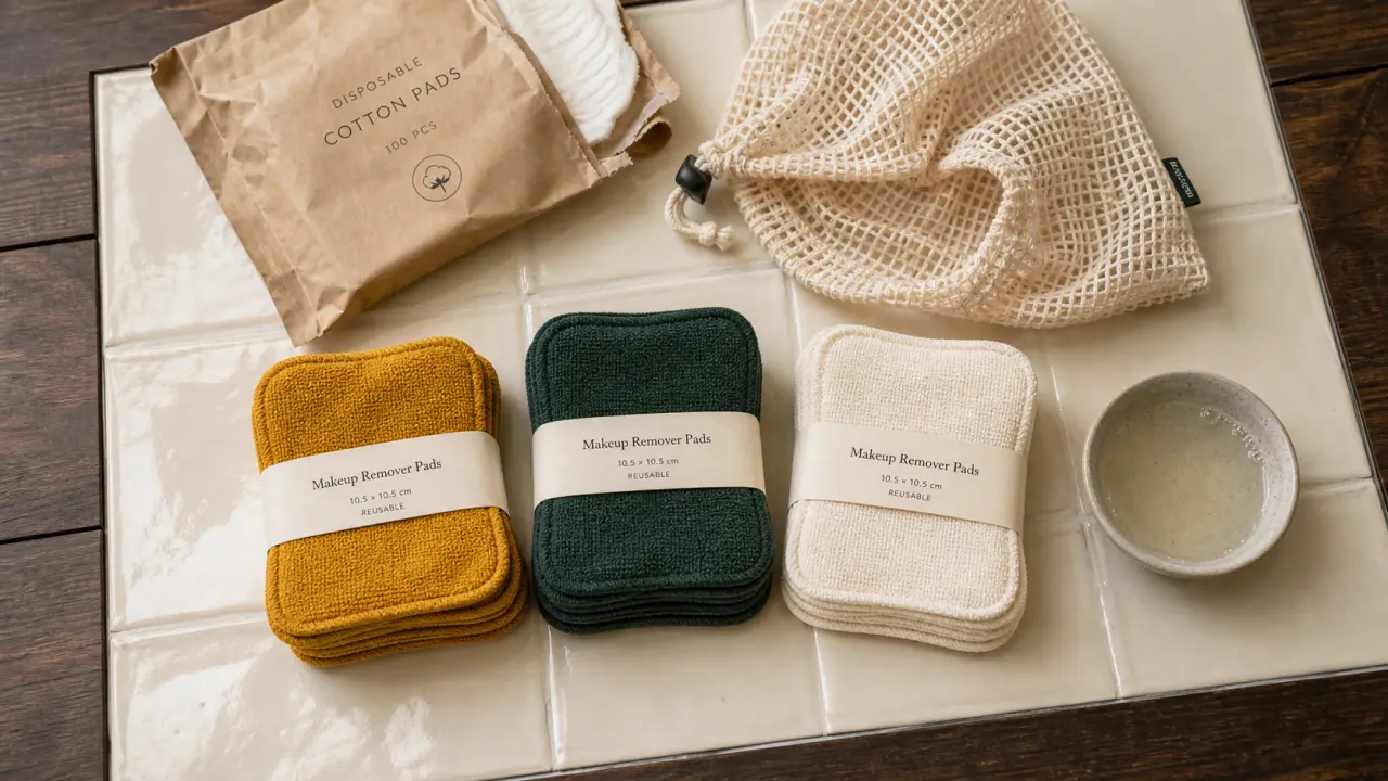 Cotons à démaquiller lavables et filet de lavage en salle de bain