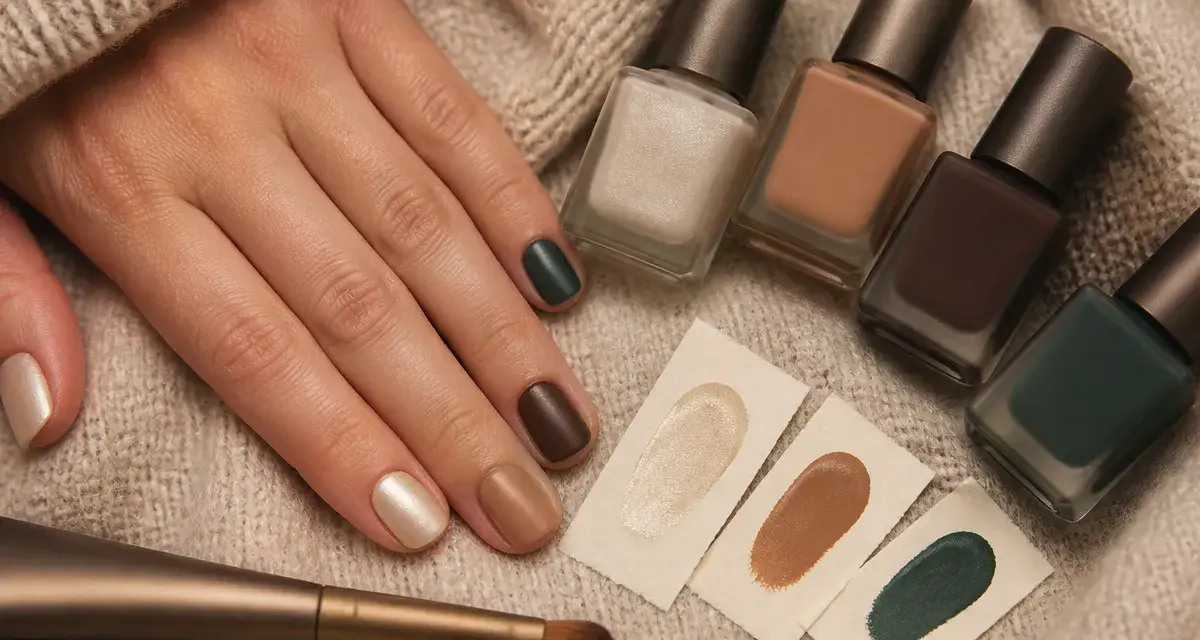 Couleur ongles automne 2025 : bruns cacao et rouge-brun, effet Cat Eye, vernis