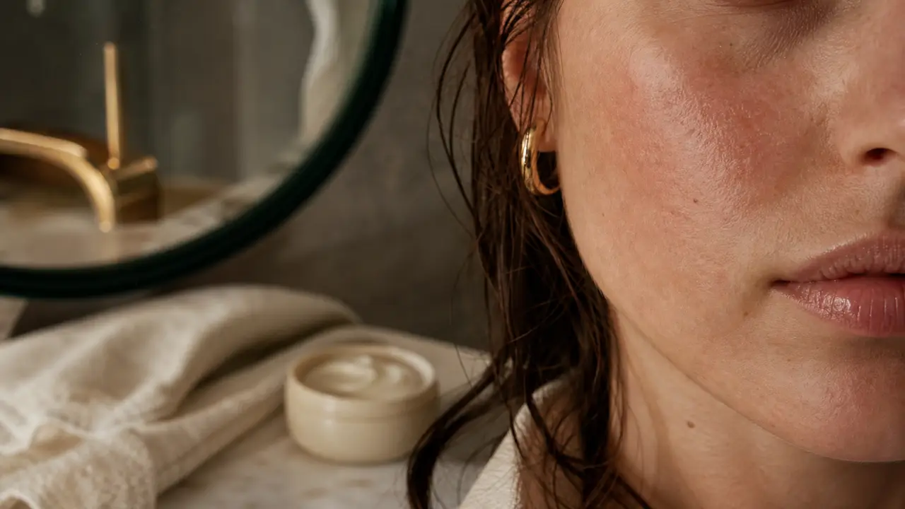 Eczéma sur visage : plaques rouges et peau sèche, gros plan