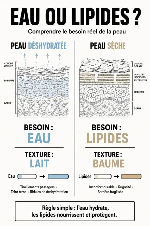 Infographie comparant les besoins de la peau pour choisir sa crème naturelle pour le corps adaptée