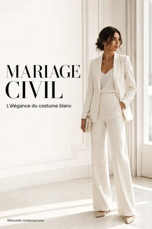 Costume femme mariage blanc cassé porté lors d’une cérémonie civile chic