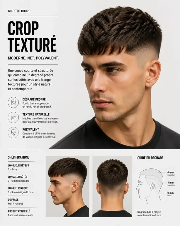 Exemple de coupe casquette homme avec dégradé et frange texturée