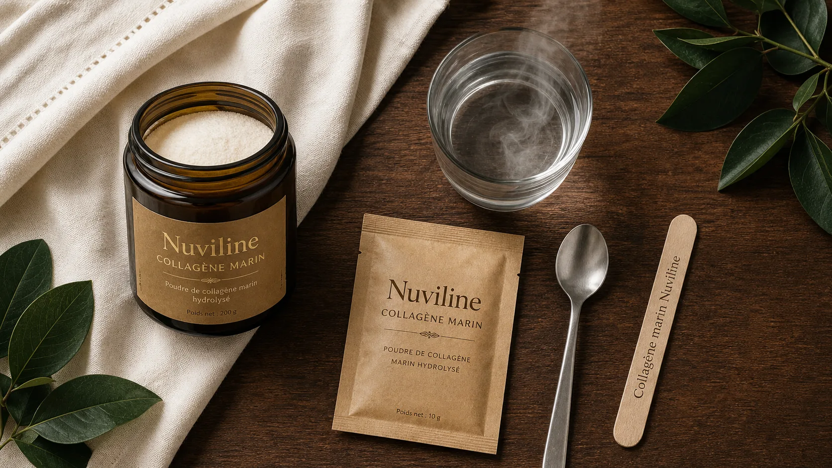 Nuviline collagène marin pour la peau et les articulations : poudre et eau tiède