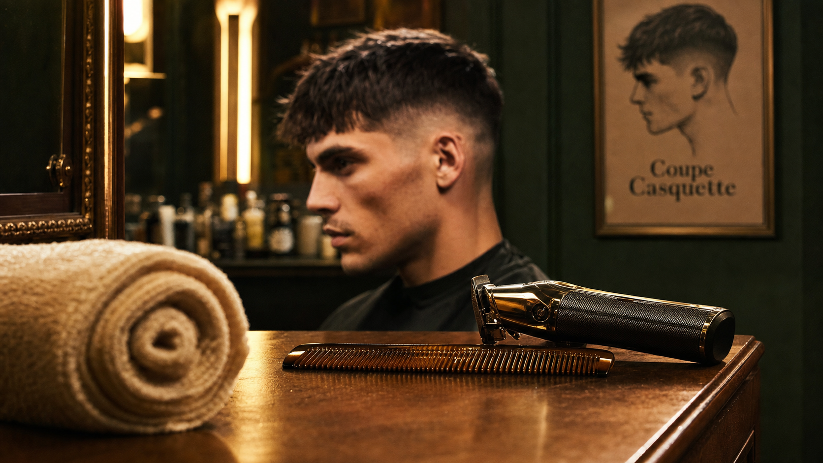 Photo coupe casquette homme texturée, salon de barbier