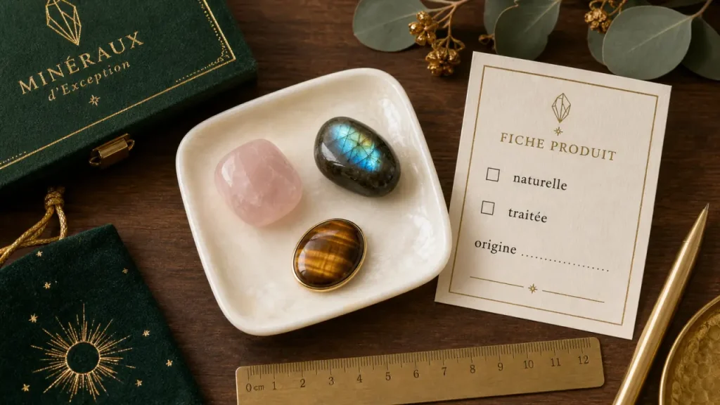 Pierres naturelles : quartz rose, labradorite et œil de tigre