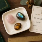Pierres naturelles : quartz rose, labradorite et œil de tigre