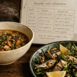 Régime anti-inflammatoire perte de poids : bol de soupe et assiette anti-inflammatoire
