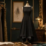 Robe de soirée chic et classe en mousseline noire coupe A-line, col bateau