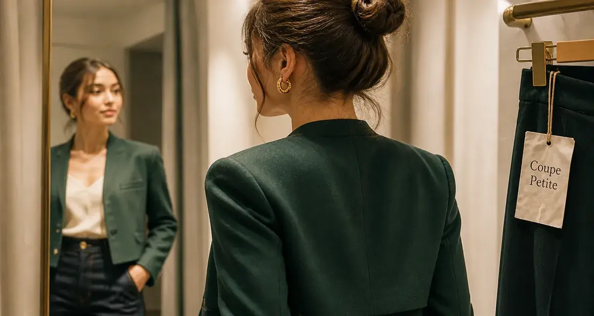 1m50 mode femme petite taille : cabine essayage, silhouette élancée sans retouches