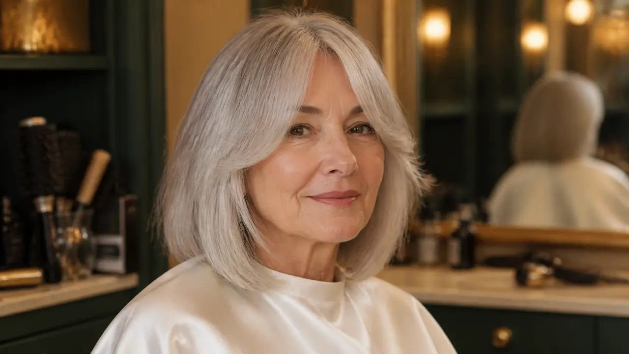 Coiffure femme 60 ans mi long avec frange et volume