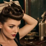 Coiffure rockabilly femme : frange roulée, victory rolls et bandana