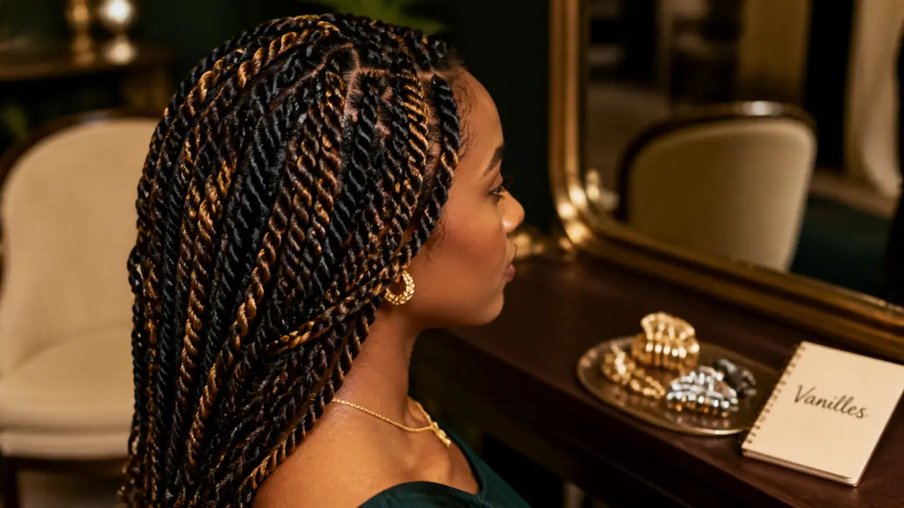 Coiffure vanille femme : torsions spiralées longues