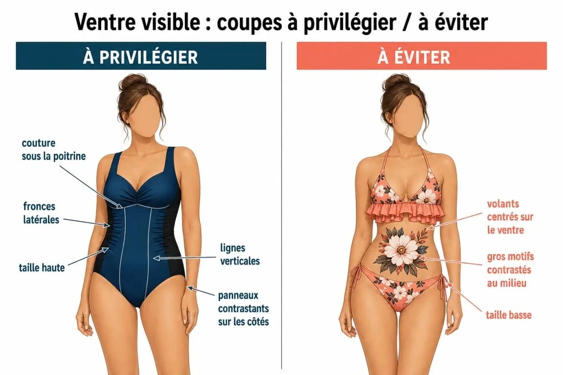 Quel maillot de bain quand on a du ventre : à privilégier et à éviter sur une silhouette