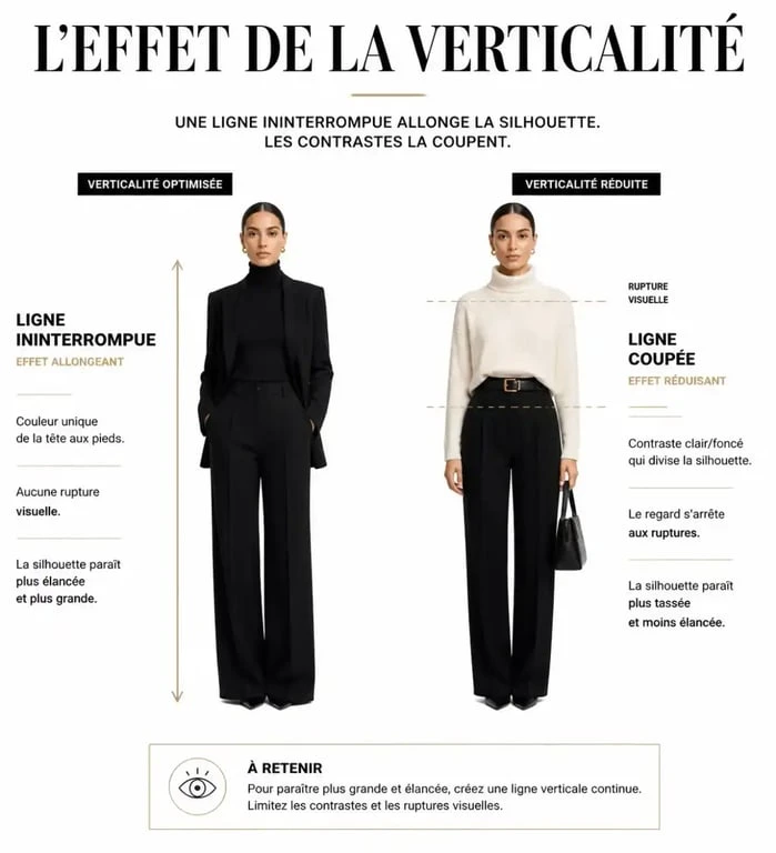 Technique de la verticalité et tenue monochrome pour femme 1m50 mode