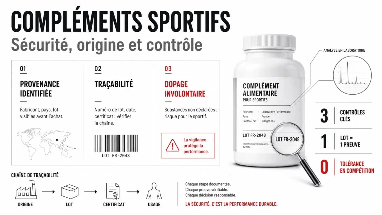 Complément alimentaire pour sportif : repères visuels sur la provenance, la conformité et le risque de dopage