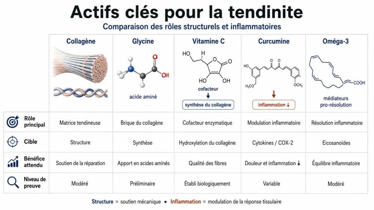 Comparatif des actifs naturels pour le confort tendineux et la gestion de la tendinite