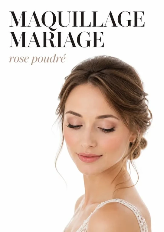 Maquillage mariage rose poudré sur une mariée au teint lumineux et aux lèvres rosées