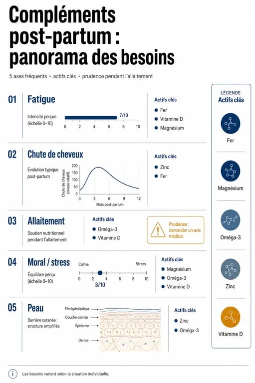 Complément alimentaire post partum : visualisation des besoins, actifs clés et précautions d’allaitement