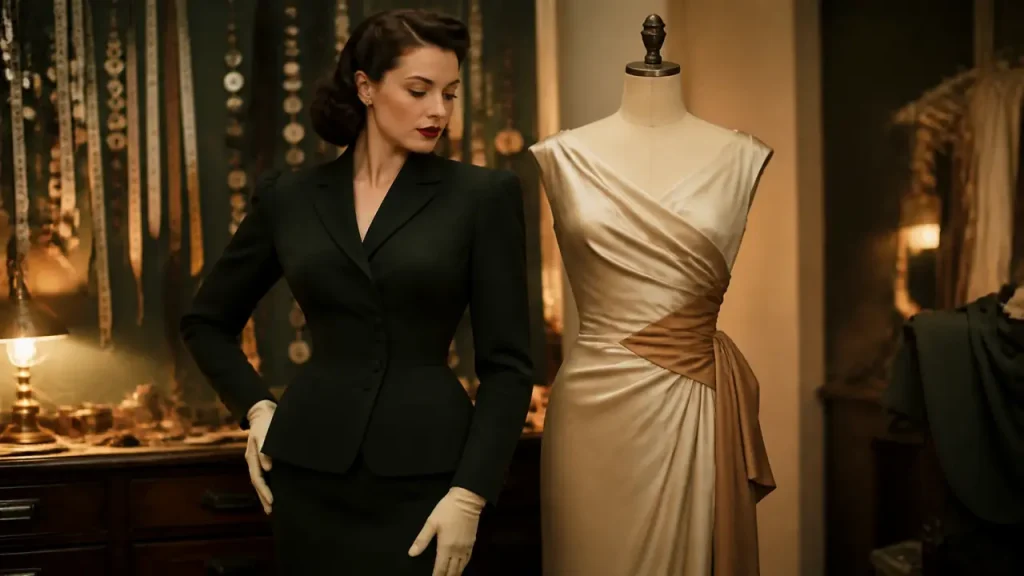 Taille cintrée, épaules marquées et coupe en biais : la mode femme des années 30-40
