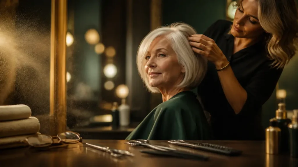 Quelle coiffure pour une femme de 75 ans, entre volume, lunettes et reflets lumineux ?