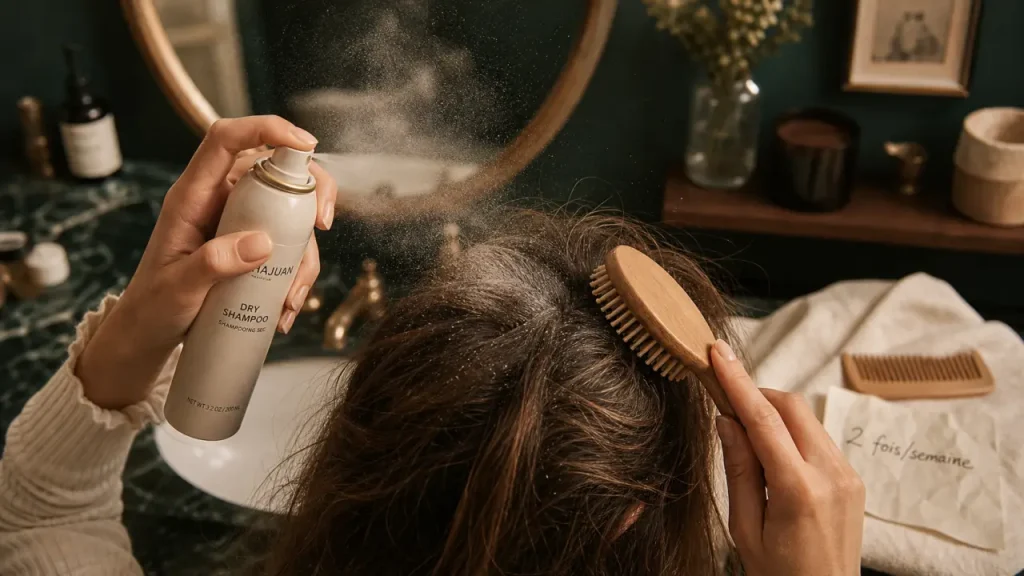 Shampoing sec : 1 à 2 fois par semaine, jamais trois jours d’affilée