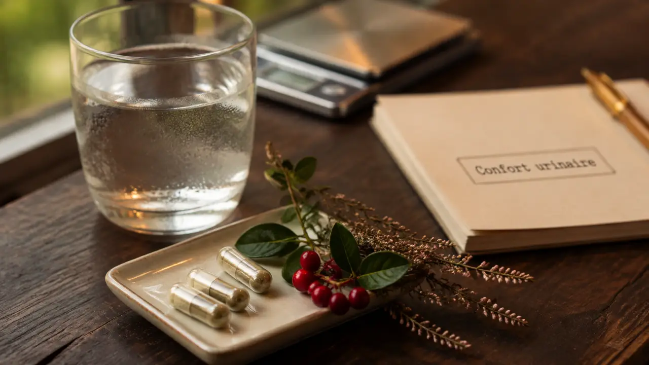 Complément alimentaire confort urinaire : canneberge et D-mannose, capsules et eau