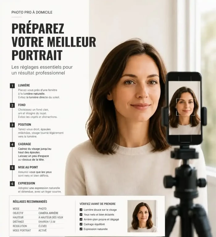 Mise en place d’une photo professionnelle à domicile avec lumière naturelle