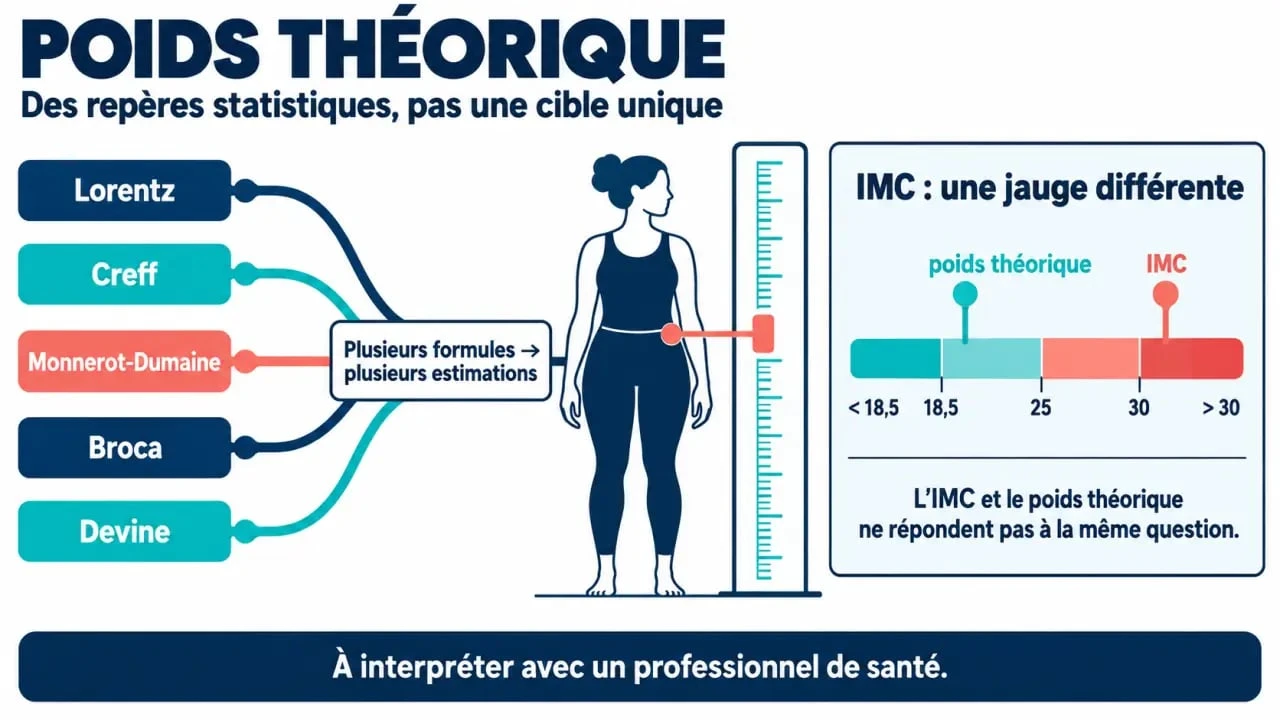 Calcul poids idéal femme : comparaison visuelle des formules et différence avec l’IMC