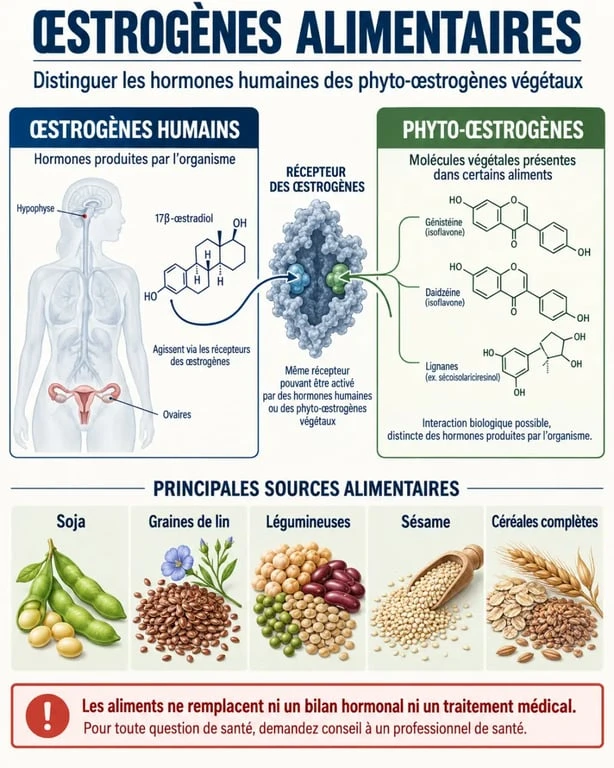 Infographie sur l’oestrogene alimentaire et les principales sources de phyto-œstrogènes