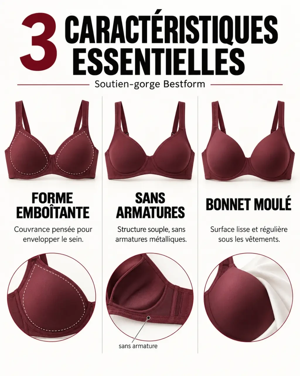 Soutien-gorge Bestform : comparaison entre forme emboîtante, modèle sans armatures et bonnet moulé