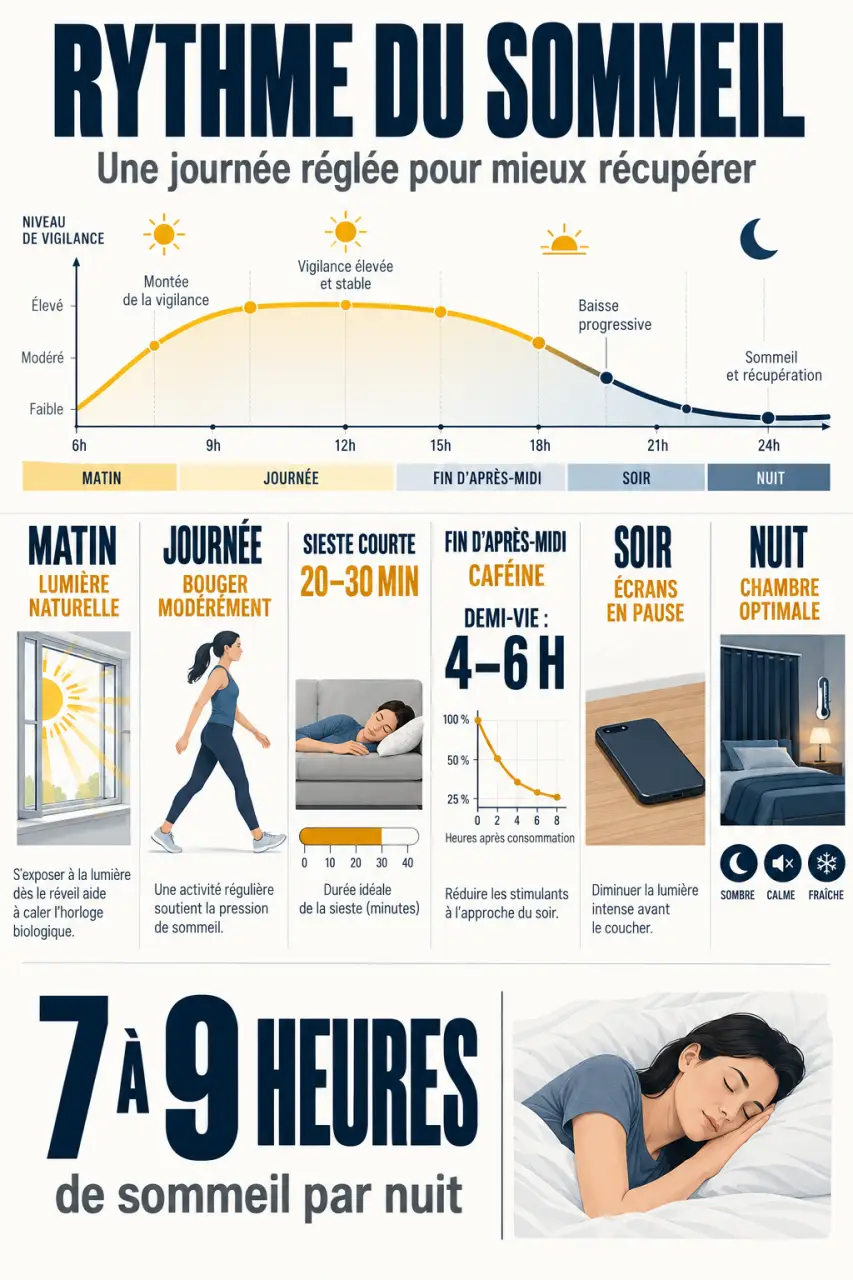 Infographie sur Mieux dormir et retrouver de l’énergie grâce aux routines de sommeil